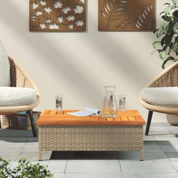 Gartentisch Beige 70x70x25 cm Rattan und Akazienholz