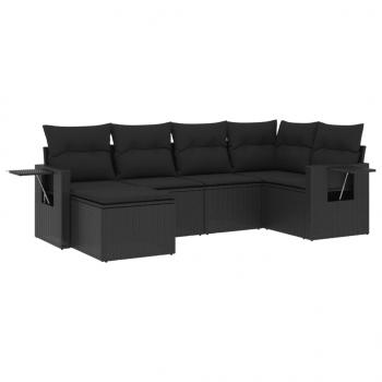 6-tlg. Garten-Sofagarnitur mit Kissen Schwarz Poly Rattan