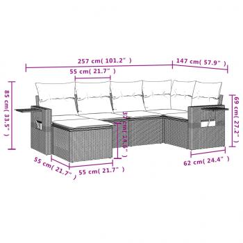 6-tlg. Garten-Sofagarnitur mit Kissen Schwarz Poly Rattan