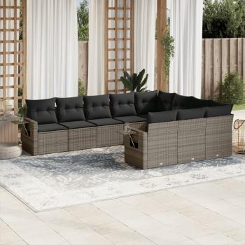 ARDEBO.de - 10-tlg. Garten-Sofagarnitur mit Kissen Grau Poly Rattan