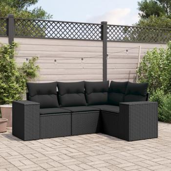 ARDEBO.de - 4-tlg. Garten-Sofagarnitur mit Kissen Schwarz Poly Rattan