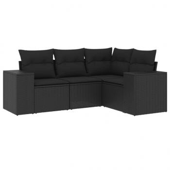 4-tlg. Garten-Sofagarnitur mit Kissen Schwarz Poly Rattan