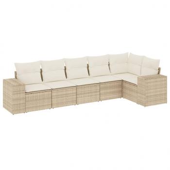 6-tlg. Garten-Sofagarnitur mit Kissen Beige Poly Rattan