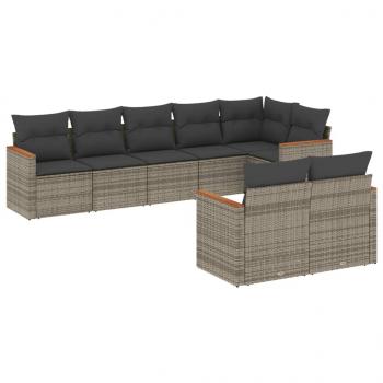 8-tlg. Garten-Sofagarnitur mit Kissen Grau Poly Rattan