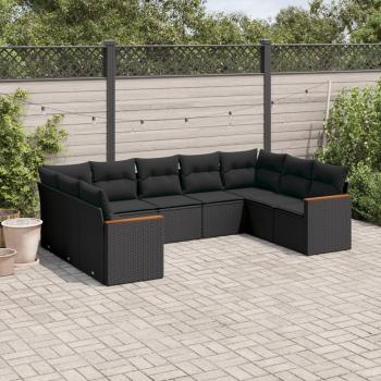 ARDEBO.de - 9-tlg. Garten-Sofagarnitur mit Kissen Schwarz Poly Rattan