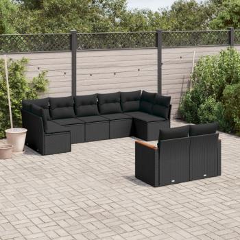 ARDEBO.de - 9-tlg. Garten-Sofagarnitur mit Kissen Schwarz Poly Rattan