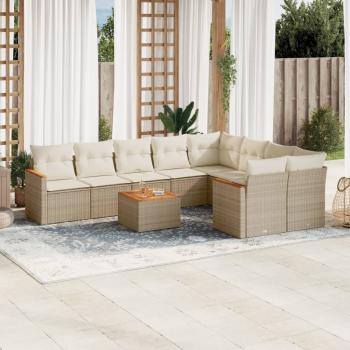 ARDEBO.de - 10-tlg. Garten-Sofagarnitur mit Kissen Beige Poly Rattan