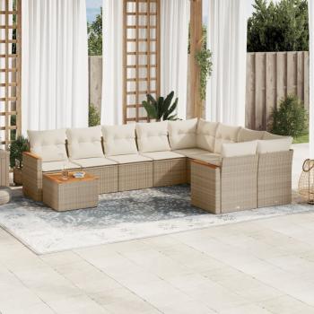 ARDEBO.de - 10-tlg. Garten-Sofagarnitur mit Kissen Beige Poly Rattan