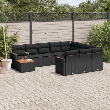 ARDEBO.de - 11-tlg. Garten-Sofagarnitur mit Kissen Schwarz Poly Rattan