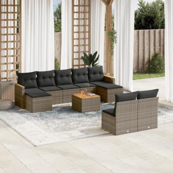 ARDEBO.de - 10-tlg. Garten-Sofagarnitur mit Kissen Grau Poly Rattan