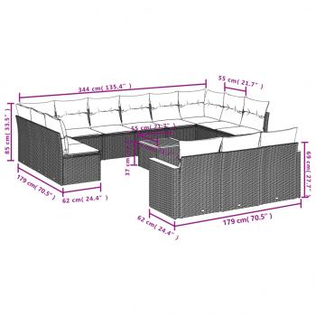 14-tlg. Garten-Sofagarnitur mit Kissen Schwarz Poly Rattan