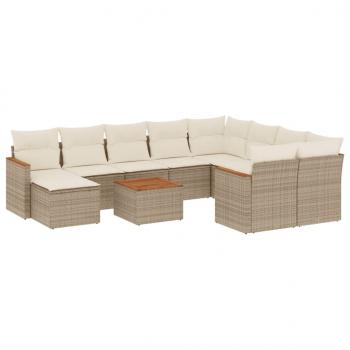 11-tlg. Garten-Sofagarnitur mit Kissen Beige Poly Rattan