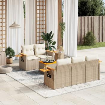 ARDEBO.de - 6-tlg. Garten-Sofagarnitur mit Kissen Beige Poly Rattan