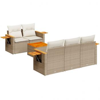 6-tlg. Garten-Sofagarnitur mit Kissen Beige Poly Rattan