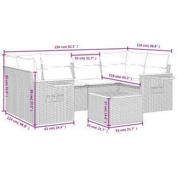 7-tlg. Garten-Sofagarnitur mit Kissen Schwarz Poly Rattan