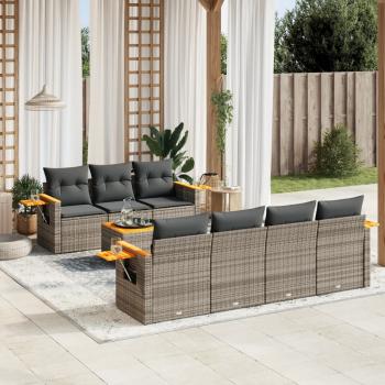 ARDEBO.de - 8-tlg. Garten-Sofagarnitur mit Kissen Grau Poly Rattan