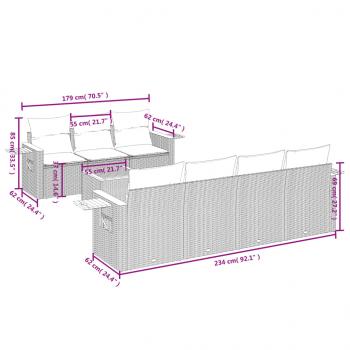 8-tlg. Garten-Sofagarnitur mit Kissen Grau Poly Rattan