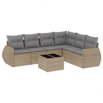 7-tlg. Garten-Sofagarnitur mit Kissen Beige Poly Rattan