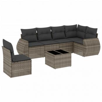 7-tlg. Garten-Sofagarnitur mit Kissen Grau Poly Rattan