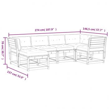 6-tlg. Garten-Sofagarnitur mit Kissen Weiß Massivholz Kiefer