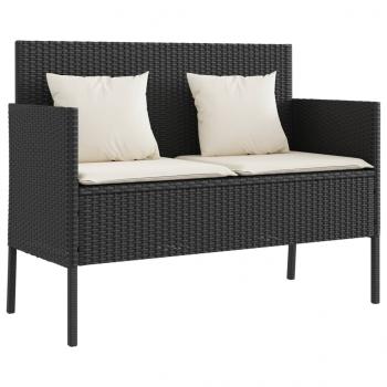 ARDEBO.de - Gartenbank mit Kissen Schwarz Poly Rattan