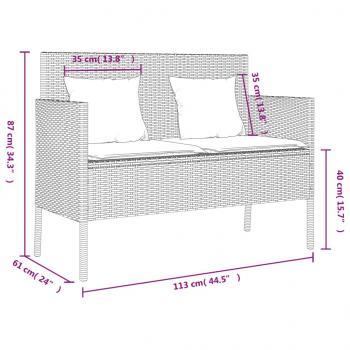 Gartenbank mit Kissen Schwarz Poly Rattan