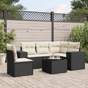 ARDEBO.de - 6-tlg. Garten-Sofagarnitur mit Kissen Schwarz Poly Rattan