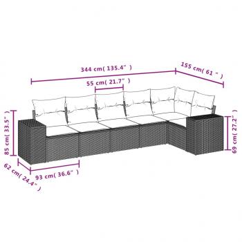 6-tlg. Garten-Sofagarnitur mit Kissen Schwarz Poly Rattan