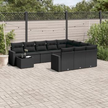 ARDEBO.de - 11-tlg. Garten-Sofagarnitur mit Kissen Schwarz Poly Rattan