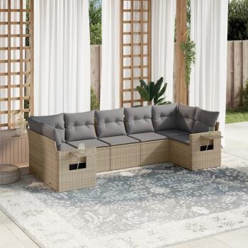 ARDEBO.de - 7-tlg. Garten-Sofagarnitur mit Kissen Beige Poly Rattan