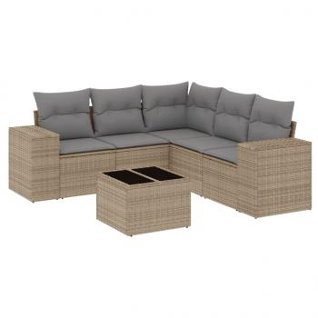 6-tlg. Garten-Sofagarnitur mit Kissen Beige Poly Rattan