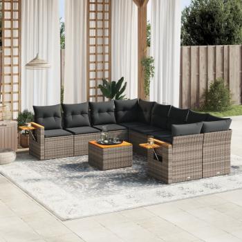 ARDEBO.de - 9-tlg. Garten-Sofagarnitur mit Kissen Grau Poly Rattan