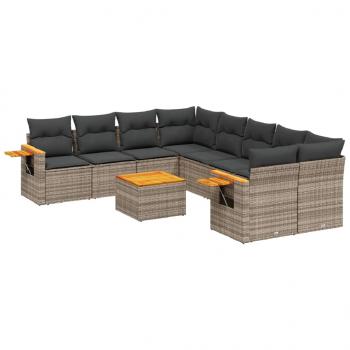 9-tlg. Garten-Sofagarnitur mit Kissen Grau Poly Rattan