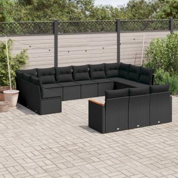 ARDEBO.de - 13-tlg. Garten-Sofagarnitur mit Kissen Schwarz Poly Rattan