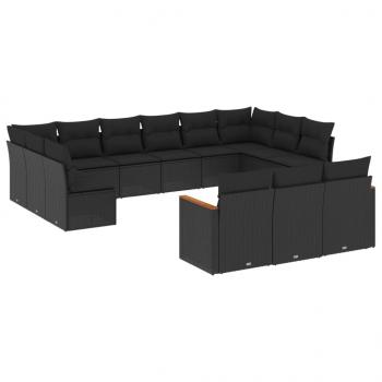 13-tlg. Garten-Sofagarnitur mit Kissen Schwarz Poly Rattan