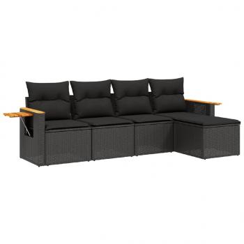 5-tlg. Garten-Sofagarnitur mit Kissen Schwarz Poly Rattan