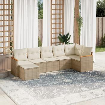 ARDEBO.de - 7-tlg. Garten-Sofagarnitur mit Kissen Beige Poly Rattan