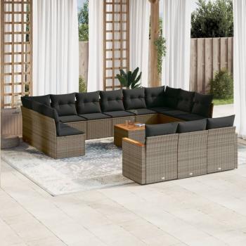 ARDEBO.de - 14-tlg. Garten-Sofagarnitur mit Kissen Grau Poly Rattan