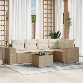 ARDEBO.de - 6-tlg. Garten-Sofagarnitur mit Kissen Beige Poly Rattan