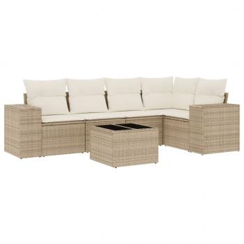 6-tlg. Garten-Sofagarnitur mit Kissen Beige Poly Rattan