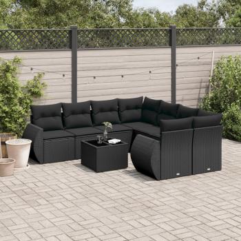 ARDEBO.de - 9-tlg. Garten-Sofagarnitur mit Kissen Schwarz Poly Rattan