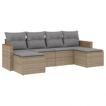 6-tlg. Garten-Sofagarnitur mit Kissen Beige Poly Rattan