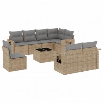 9-tlg. Garten-Sofagarnitur mit Kissen Beige Poly Rattan