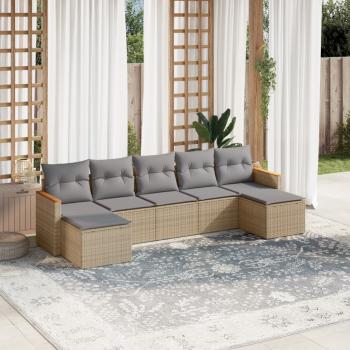 ARDEBO.de - 7-tlg. Garten-Sofagarnitur mit Kissen Beige Poly Rattan