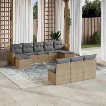 ARDEBO.de - 10-tlg. Garten-Sofagarnitur mit Kissen Beige Poly Rattan