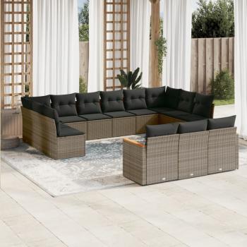 ARDEBO.de - 13-tlg. Garten-Sofagarnitur mit Kissen Grau Poly Rattan