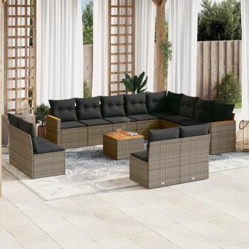 ARDEBO.de - 13-tlg. Garten-Sofagarnitur mit Kissen Grau Poly Rattan