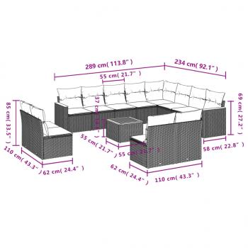 13-tlg. Garten-Sofagarnitur mit Kissen Grau Poly Rattan