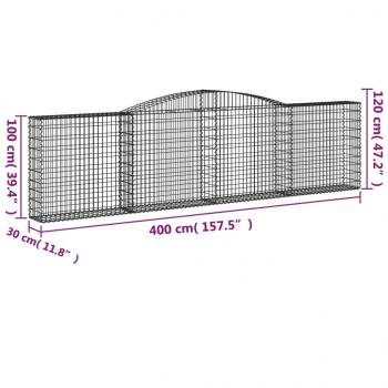 Gabionen mit Hochbogen 25Stk. 400x30x100/120cm Verzinktes Eisen