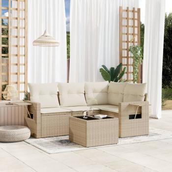 ARDEBO.de - 5-tlg. Garten-Sofagarnitur mit Kissen Beige Poly Rattan